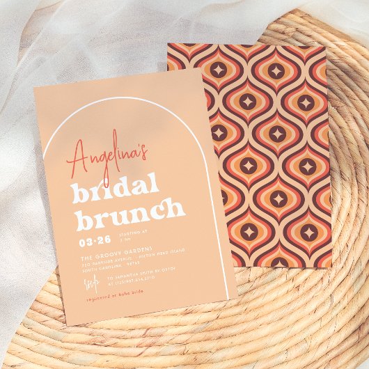 Mid Modern Oranje Retro Arch Brunch Vrijgezellenfe Kaart