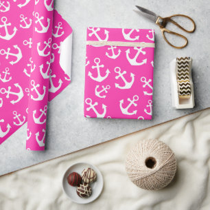 Mid roze en witte anchors Nautical Pattern Cadeaupapier