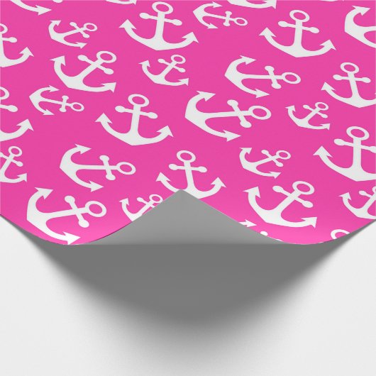 Mid roze en witte anchors Nautical Pattern Cadeaupapier (Hoek)