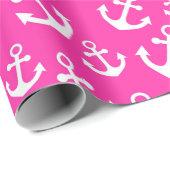Mid roze en witte anchors Nautical Pattern Cadeaupapier (Rol Hoek)