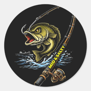 Mid & zoute boze bas viskleur ronde sticker