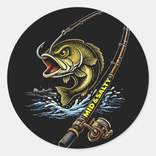 Mid & zoute boze bas viskleur  ronde sticker (Voorkant)