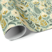 Midcentury Boho Bloemen Wildflowers Blauw Cadeaupapier (Rol Hoek)