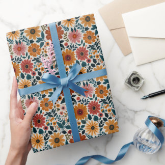 Midcentury Boho Floral Wildflowers Bloemen Kwekeri Cadeaupapier
