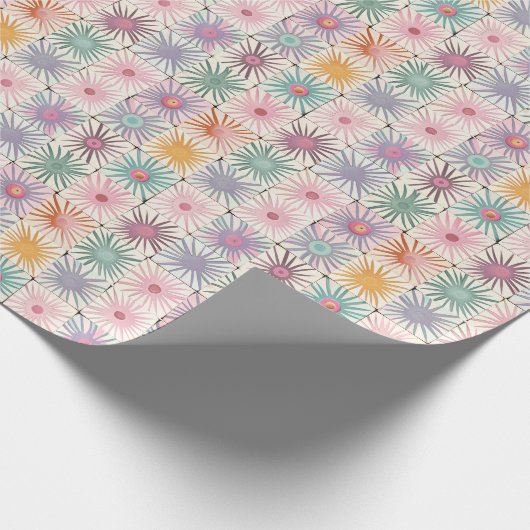 Midcentury Boho Tegel Patroon met Pastel Sunburst Cadeaupapier (Hoek)
