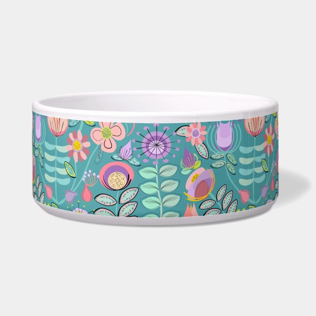 Midcentury Floral Green Voerbakje (Voorkant)