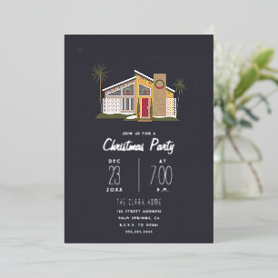 Midcentury huis kerstfeest folie folie uitnodiging