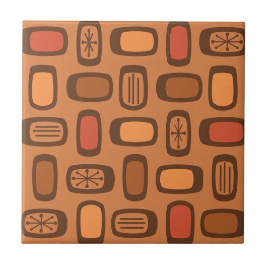 Midcentury MCM Rounded Rectangles Burnt Orange Tegeltje (Voorkant)