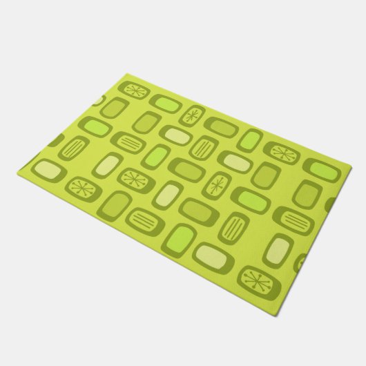 Midcentury MCM Rounded Rectangles Chartreuse Deurmat (Schuin)