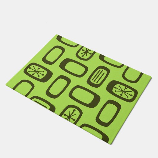Midcentury MCM Rounded Rectangles Chartreuse Deurmat (Schuin)