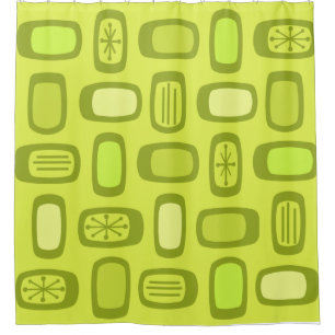 Midcentury MCM Rounded Rectangles Chartreuse Douchegordijn