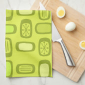 Midcentury MCM Rounded Rectangles Chartreuse Theedoek (Quarter Fold)
