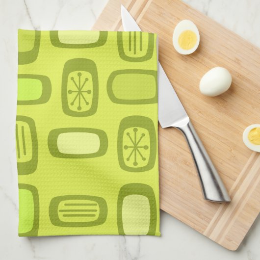 Midcentury MCM Rounded Rectangles Chartreuse Theedoek (Quarter Fold)