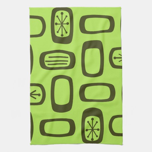 Midcentury MCM Rounded Rectangles Chartreuse Theedoek (Verticaal)