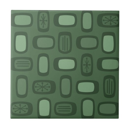 Midcentury MCM Rounded Rectangles Forest Green Tegeltje (Voorkant)