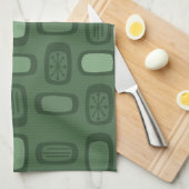 Midcentury MCM Rounded Rectangles Forest Green Theedoek (Quarter Fold)