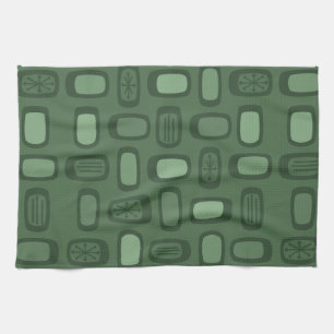 Midcentury MCM Rounded Rectangles Forest Green Theedoek
