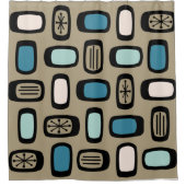 Midcentury MCM Rounded Rectangles Gold Blue Douchegordijn (Voorkant)