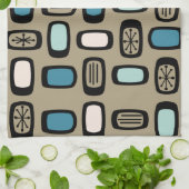 Midcentury MCM Rounded Rectangles Gold Blue Theedoek (Gevouwen)