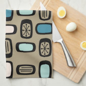 Midcentury MCM Rounded Rectangles Gold Blue Theedoek (Quarter Fold)