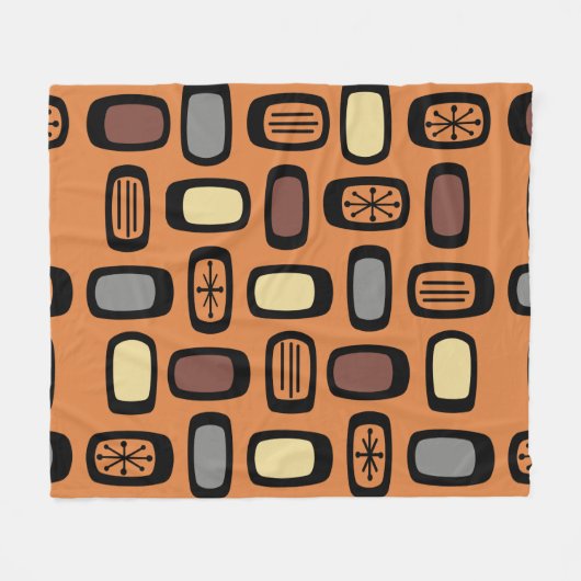 Midcentury MCM Rounded Rectangles Orange Brown Fleece Deken (Voorkant (Horizontaal))