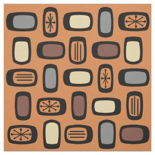 Midcentury MCM Rounded Rectangles Orange Brown Stof