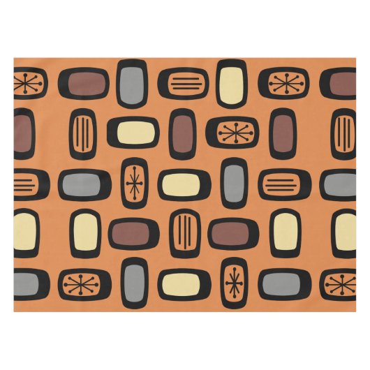 Midcentury MCM Rounded Rectangles Orange Brown Tafelkleed (Voorkant (Horizontaal))