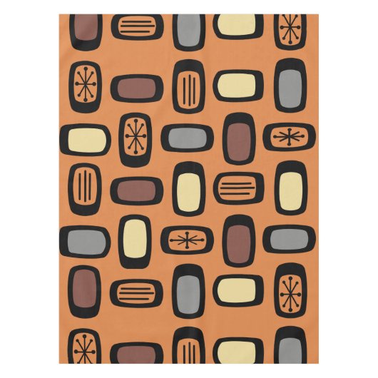 Midcentury MCM Rounded Rectangles Orange Brown Tafelkleed (Voorkant)