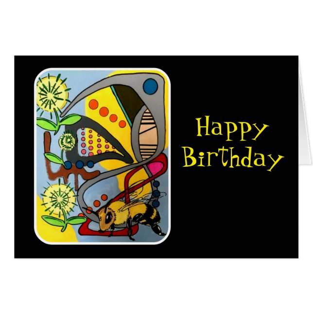 'MidCentury Mod Abstract Garden Bee' schilderij op (Voorkant Horizontaal)