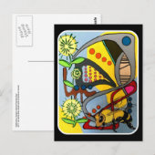 'MidCentury Mod Abstract Garden Bee' schilderij op Briefkaart (Voorkant / Achterkant)