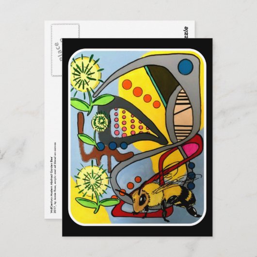 'MidCentury Mod Abstract Garden Bee' schilderij op Briefkaart (Voorkant / Achterkant)