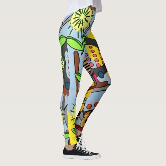 'MidCentury Mod Abstract Garden Bee' schilderij op Leggings (Rechts)