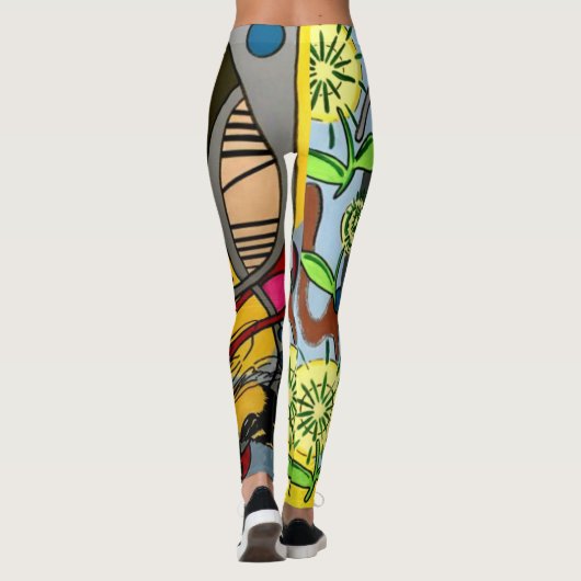'MidCentury Mod Abstract Garden Bee' schilderij op Leggings (Achterkant)