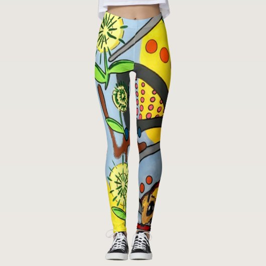 'MidCentury Mod Abstract Garden Bee' schilderij op Leggings (Voorkant)