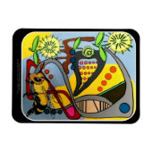 'MidCentury Mod Abstract Garden Bee' schilderij op Magneet (Horizontaal)