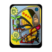 'MidCentury Mod Abstract Garden Bee' schilderij op Magneet (Verticaal)