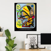 'MidCentury Mod Abstract Garden Bee' schilderij op Poster (Thuiskantoor)