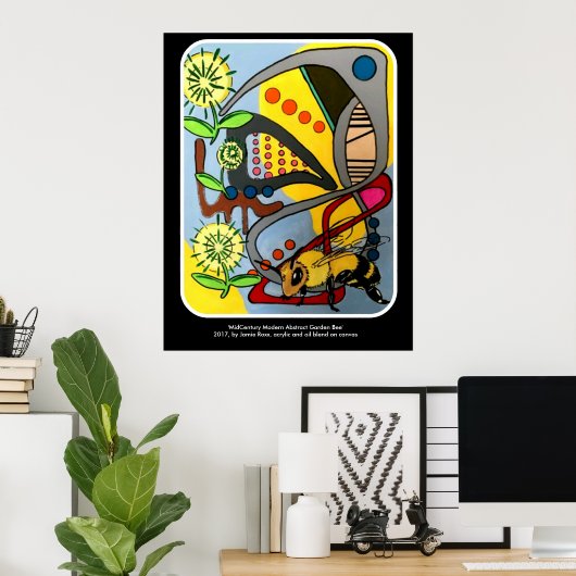 'MidCentury Mod Abstract Garden Bee' schilderij op Poster (Thuiskantoor)