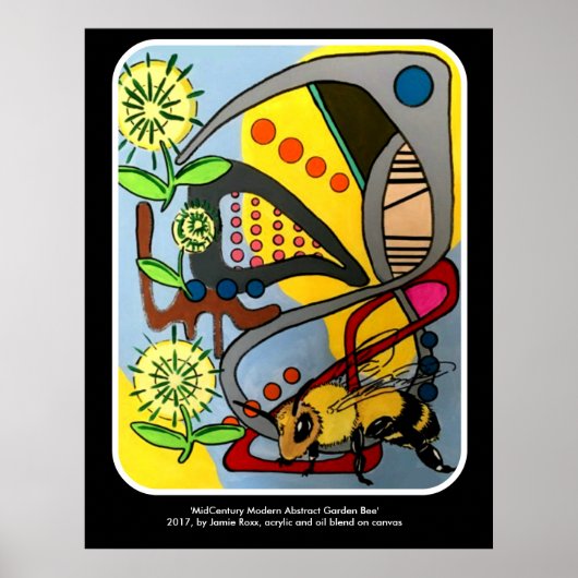 'MidCentury Mod Abstract Garden Bee' schilderij op Poster (Voorkant)