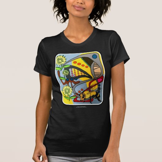 'MidCentury Mod Abstract Garden Bee' schilderij op T-shirt (Voorkant)
