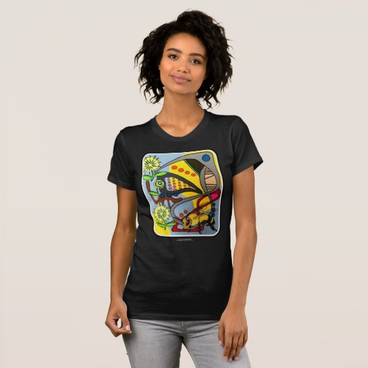 'MidCentury Mod Abstract Garden Bee' schilderij op T-shirt (Voorkant volledig)