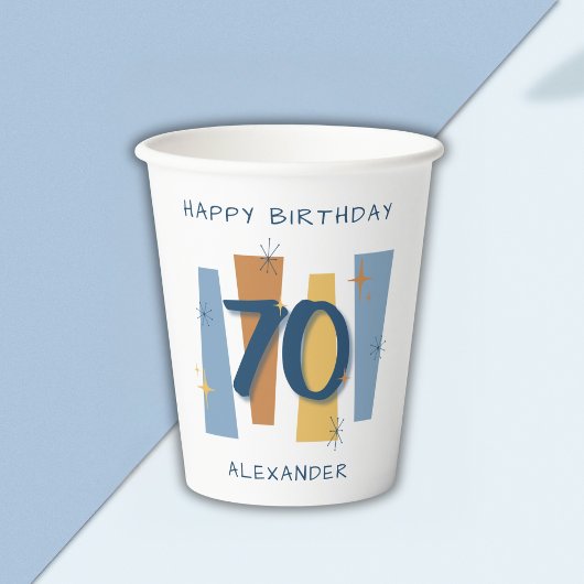 Midcentury Modern 70e verjaardag Retro Blauw Papieren Bekers