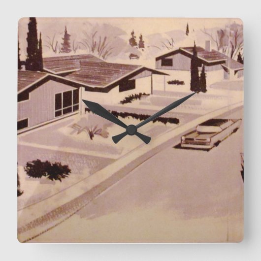 Midcentury Modern Architecture Vierkante Klok (Voorkant)