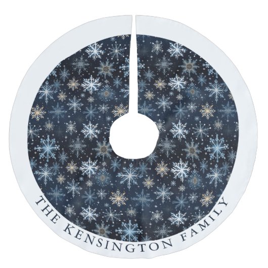 Midcentury Modern Blue Snowflake gepersonaliseerd Kerstboom Rok (Voorkant)