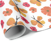Midcentury Modern Butterfly Poppy Rood Sinaasappel Cadeaupapier (Rol Hoek)