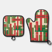 Midcentury Modern Geometrisch Abstract Kerstfeest Ovenwant & Pannenlap Set (Voorkant)