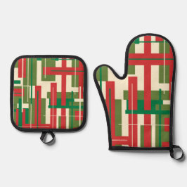 Midcentury Modern Geometrisch Abstract Kerstfeest Ovenwant & Pannenlap Set