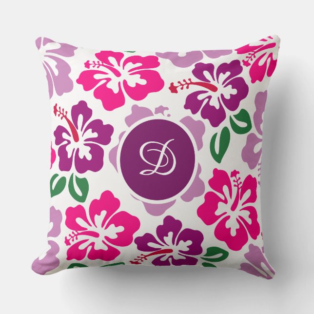 midcentury modern hibiscus tropisch bloempatroon kussen (Voorkant)