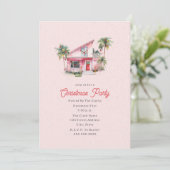 Midcentury Modern House Roze Kerstfeest Kaart (Staand voorkant)