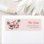 Midcentury Modern Huis Roze Kerstmis Etiket (Insitu)